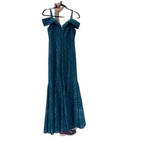 R &M Richards Off Shoulder Fishtail Evening Gown w/Full Body Shimmer